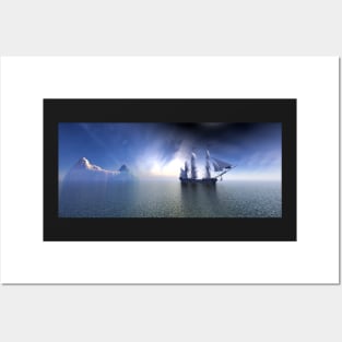 Pirate Ship In blue sky and beautiful calm sea. Posters and Art